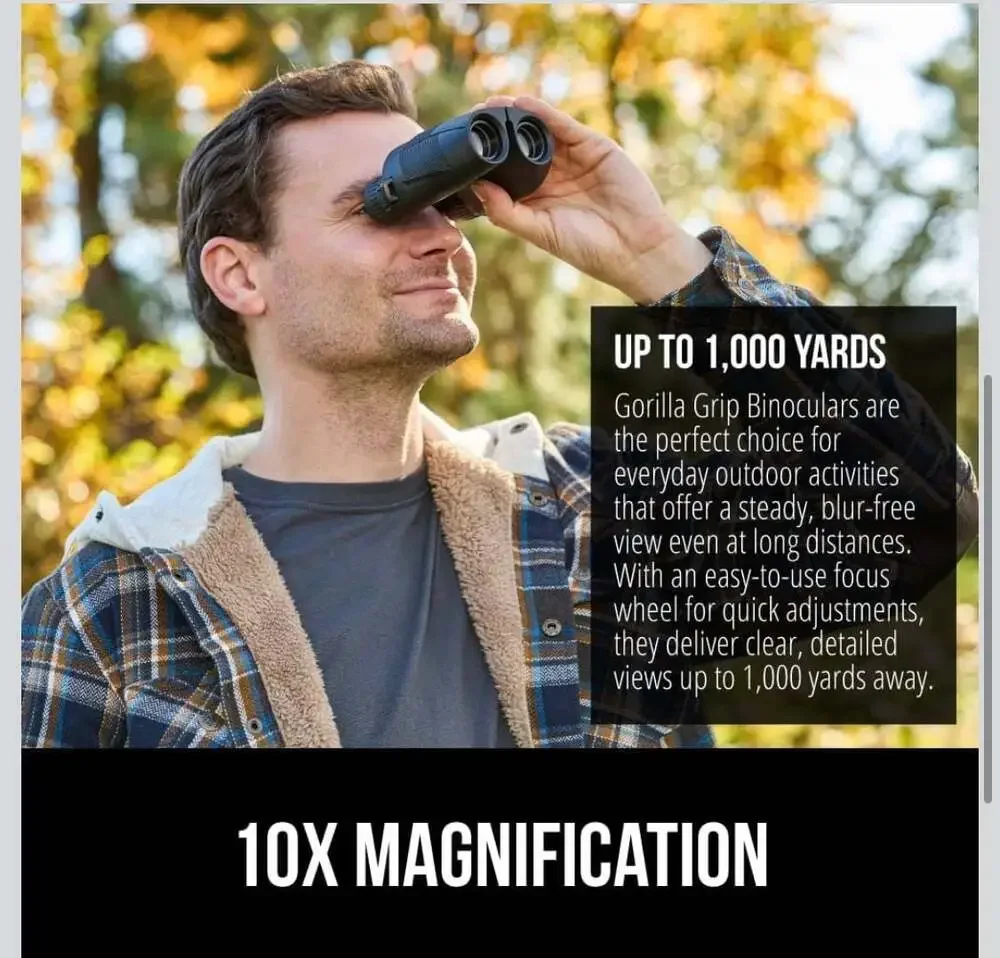 Gorilla Grip 10x25 Compact Binoculars for Adults, High Powered 10X Magnification